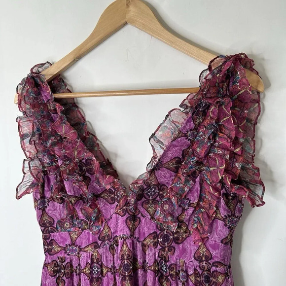 Walter 100% Silk Babydoll Dress Sz 4 Purple Ruffle Tiered Empire Waist Romantic - Picture 3 of 15